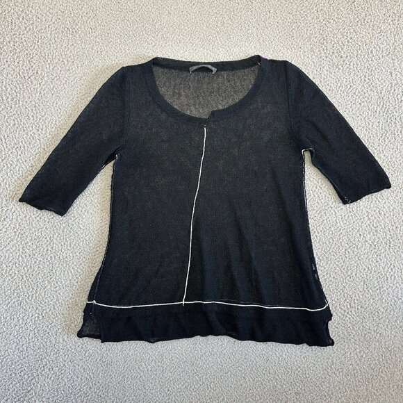 ELEMENTE CLEMENTE Black Wool Oversize Long Sleeve Tunic Top Knit Sheer - Picture 9 of 15